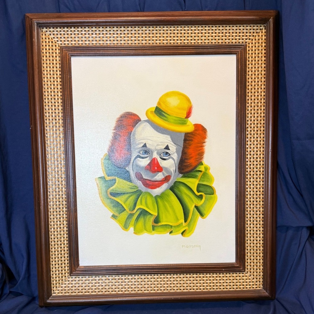 Gloria Millerschin Original Clown Oil Painting Signed Lapeer Michigan Art Frame